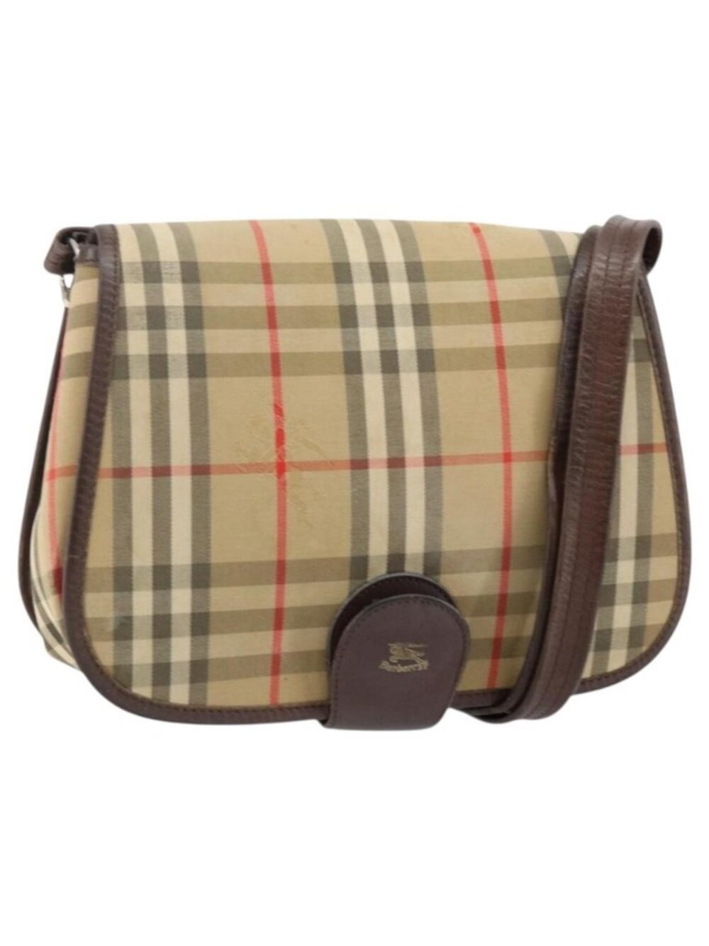 Authentic Burberrys Nova Check Shoulder Bag Canvas Beige Gold